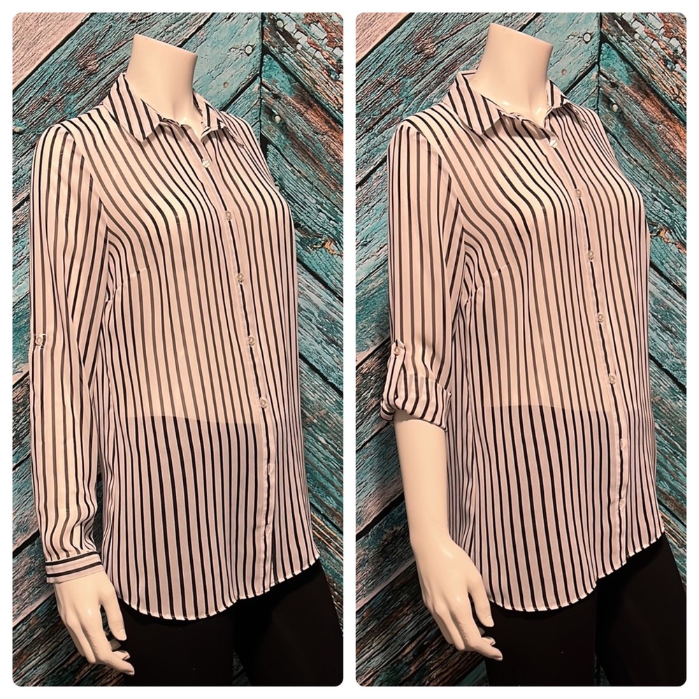 Atmosphere Striped Buttoned Down Semi-sheer Blouse, Small (UK 8)